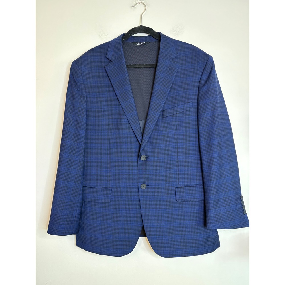 Jos A Bank Traveler Travel Tech Slim Fit Blazer Blue Black‎ Check Sport Coat